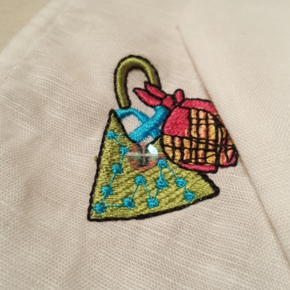 RICHARD MALCOLM ♡ Embroidered|Embellished Sequins Irish Linen Sleeveless Top S - Picture 10 of 12